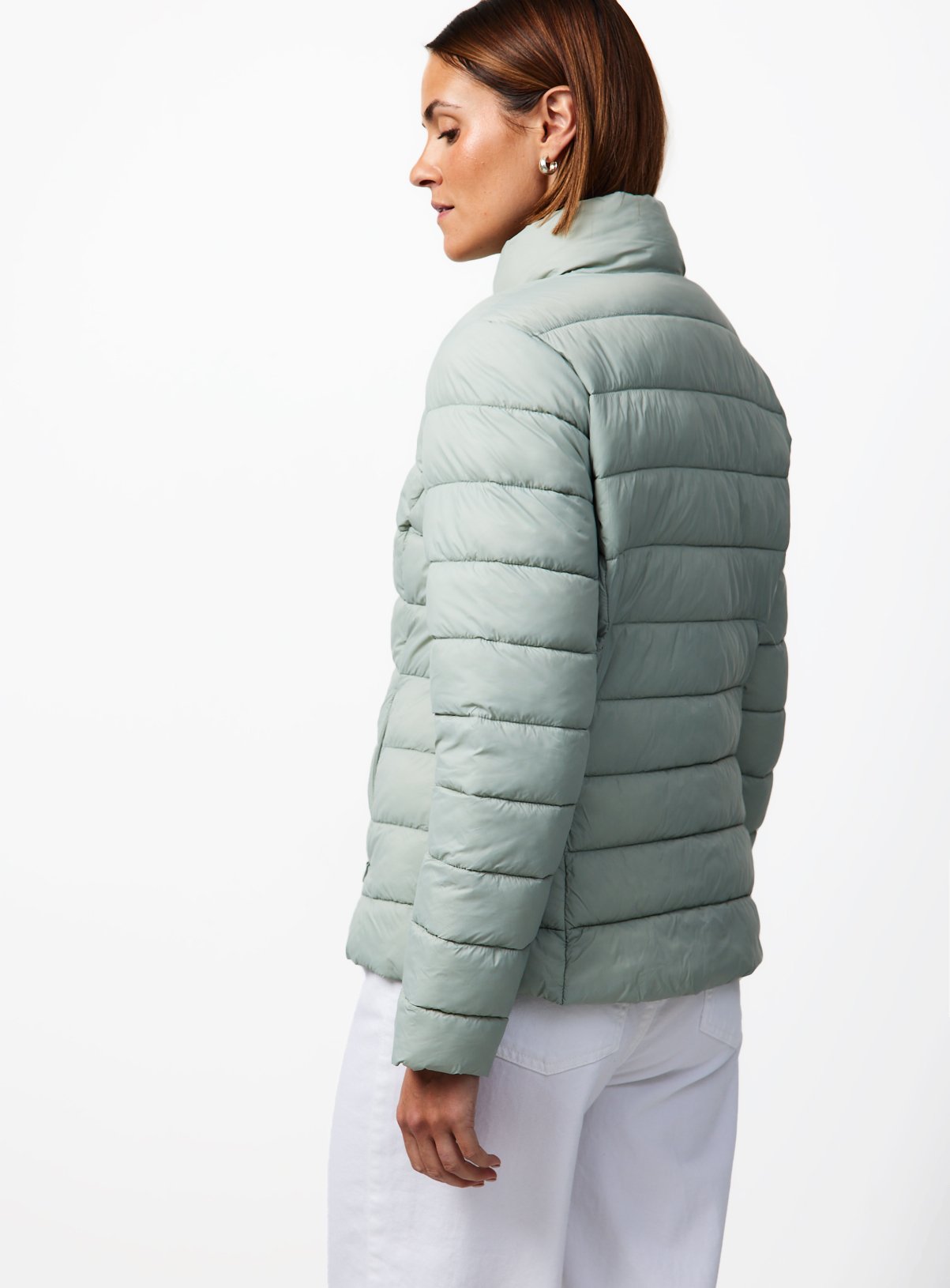 Green Padded Funnel Neckline Puffer Jacket M - Image 4 thumbnail